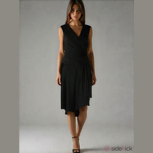 Frank Lyman Black Draped Faux Wrap Dress Size 10 Made in Canada Style 31085